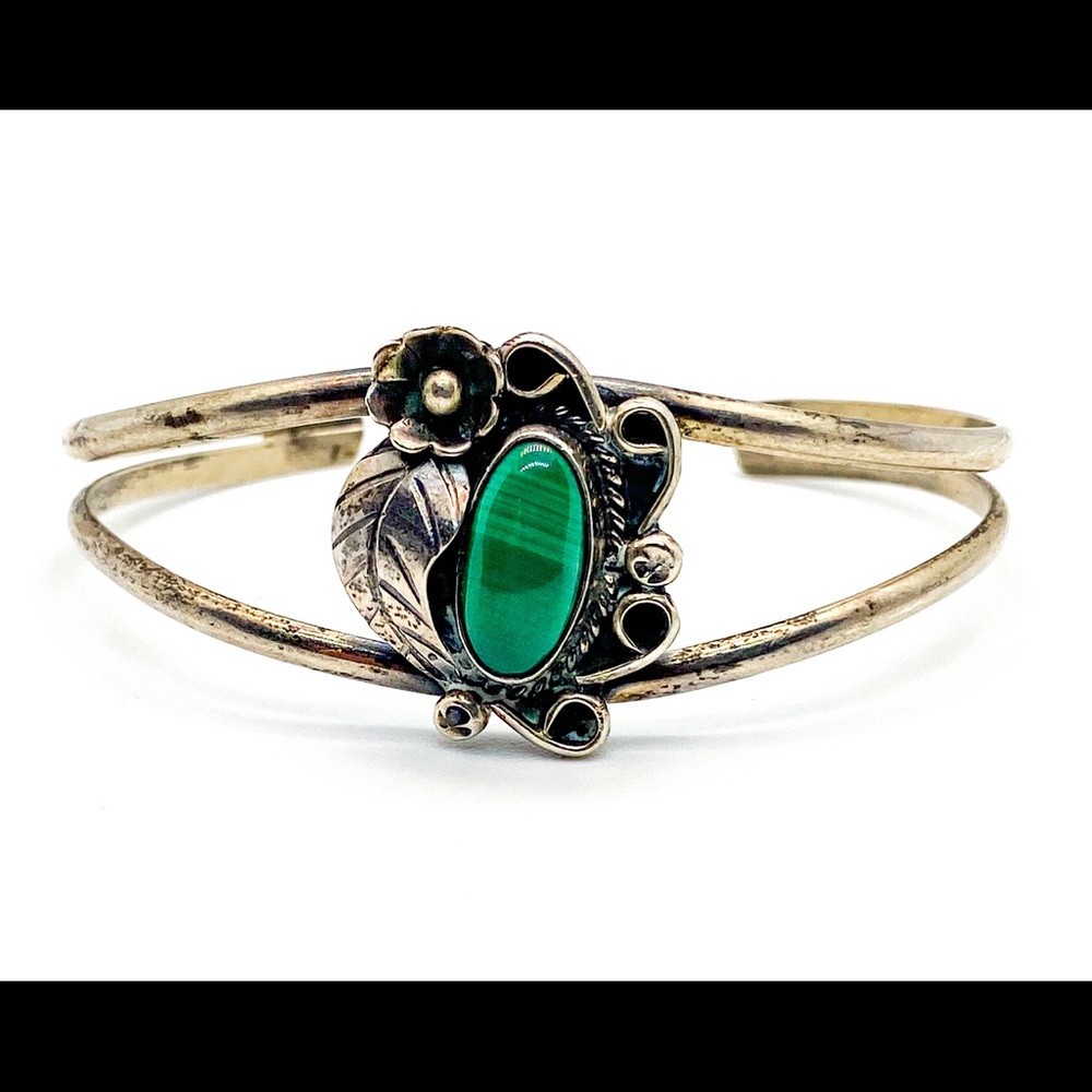 Vintage Navajo Sterling Malachite Cuff Bracelet